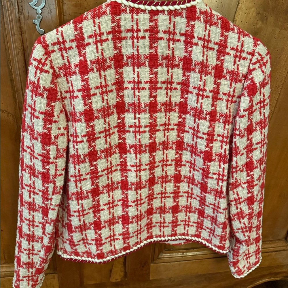 Chic Mango Red and White Plaid Tweed Blazer - Picture 2 of 4
